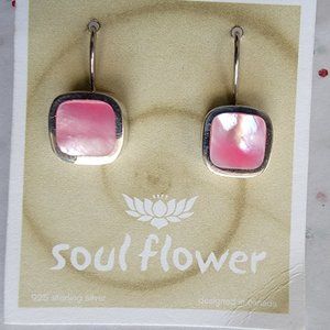 NEW PINK MOP SHELL STERLING SILVER HOOK EARRINGS SOULFLOWER